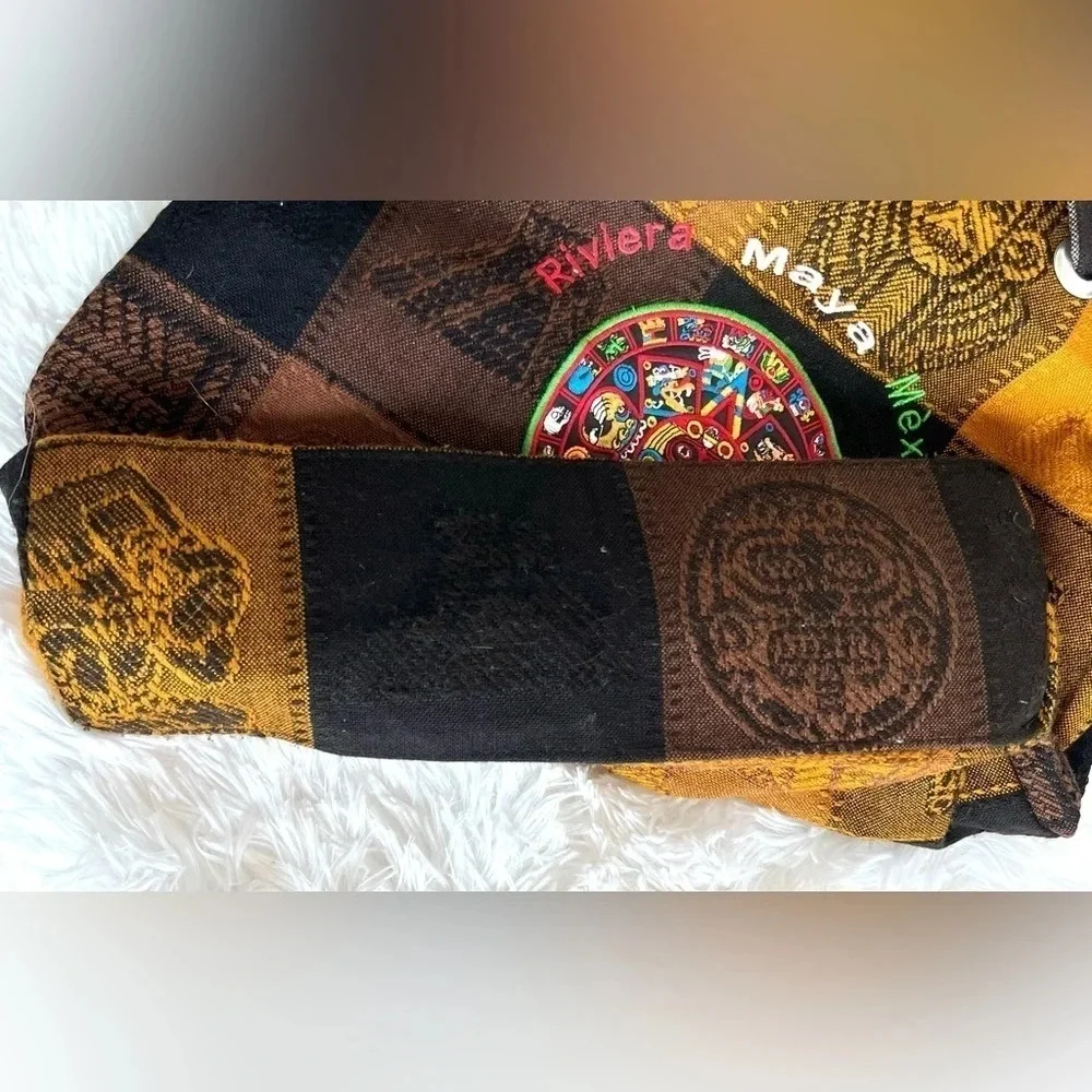 Tote Handbag Aztec Calendar Embroidered Zip Close Handmade
